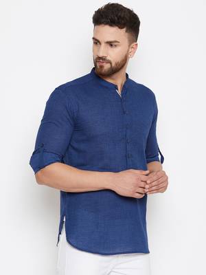 Blue woven pure cotton men-kurtas 3