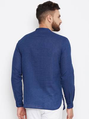 Blue woven pure cotton men-kurtas 4