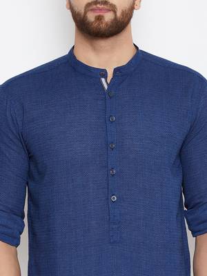 Blue woven pure cotton men-kurtas 5