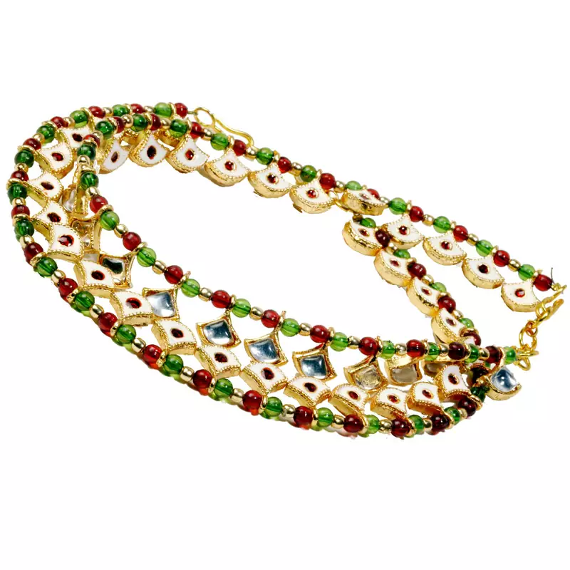 Meenakari Design Colourful Kundan Brass Payal Anklet