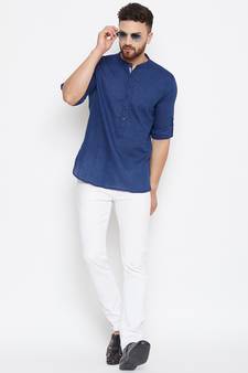 Blue Woven Cotton Men Kurtas