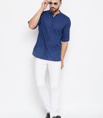 Blue Woven Cotton Men Kurtas