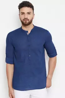 Blue Woven Cotton Men Kurtas