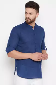 Blue Woven Cotton Men Kurtas