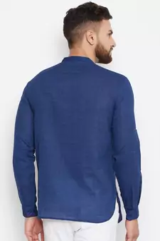 Blue Woven Cotton Men Kurtas