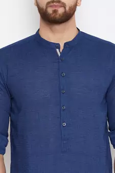 Blue Woven Cotton Men Kurtas