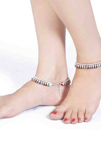 Fancy Colorful Beads N Radiant Stones Brass Payal