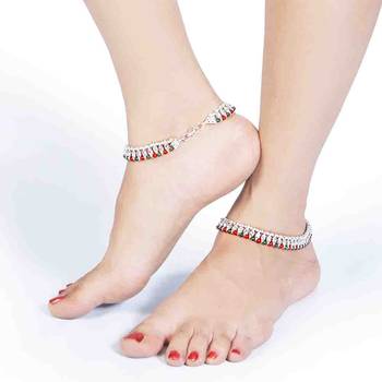 Cute Red N Green Beads Jaipuri Design Brass Payal 2