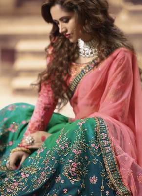 Green Heavy Zari Resham Embroidery Semi-Stitch Ethnic Lehenga 2