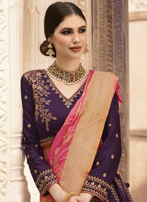 Wine Color Tafeta Silk Heavy Embroidery With Zari Work Semi-Stitch Lehenga And Double Combination Of Dupatta 4