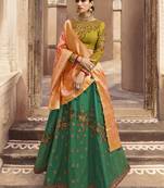 Green Color Tafeta Silk Heavy Embroidery With Zari Work Semi-Stitch Lehenga And Double Combination Of Dupatta
