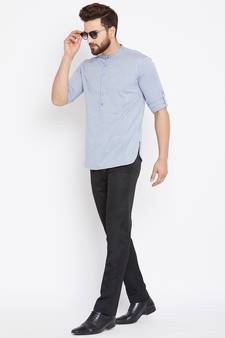 grey woven cotton men kurtas