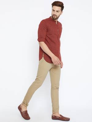 maroon woven cotton men kurtas 1