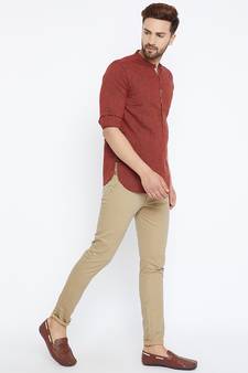 maroon woven cotton men kurtas
