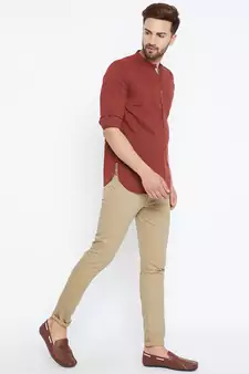 maroon woven cotton men kurtas