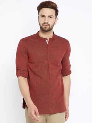 maroon woven cotton men kurtas 2