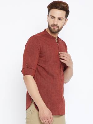 maroon woven cotton men kurtas 3