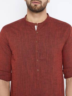 maroon woven cotton men kurtas 5