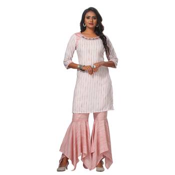 Women's Pink Striped Kurta and Sarara Rayon Stitched Sharara 1