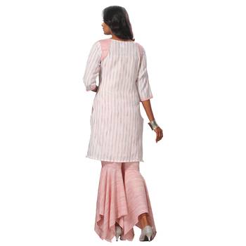 Women's Pink Striped Kurta and Sarara Rayon Stitched Sharara 2