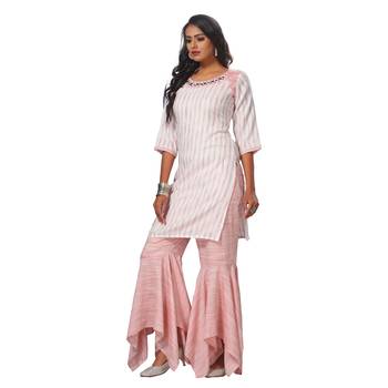 Women's Pink Striped Kurta and Sarara Rayon Stitched Sharara 3