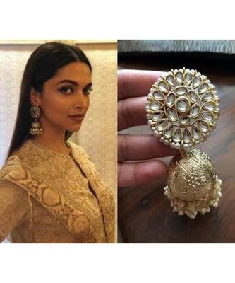 Latest Bollywood Celebrity Copy Kundan Pearl Jhumka Earrings Set 1