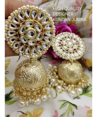 Latest Bollywood Celebrity Copy Kundan Pearl Jhumka Earrings Set 2