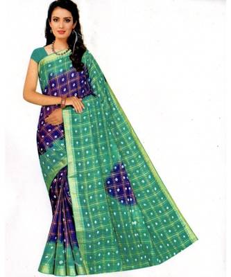 multicolor hand woven cotton saree with blouse 1