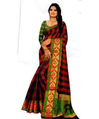 multicolor hand woven cotton saree with blouse 1