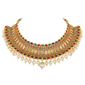 wedding wear Designer Gold Plated multi color Choker Style Necklace Set for Women 4