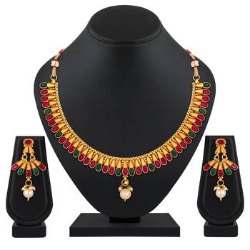 Attractive Gold Plated Multi Colour Choker Style Necklace Set For Women 1