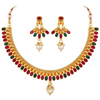 Attractive Gold Plated Multi Colour Choker Style Necklace Set For Women 3