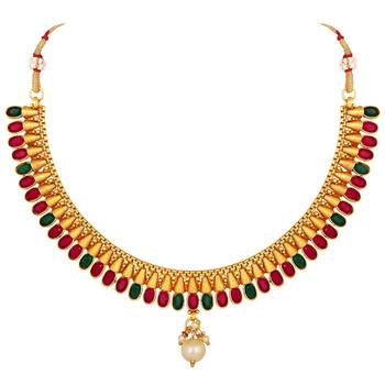 Attractive Gold Plated Multi Colour Choker Style Necklace Set For Women 4