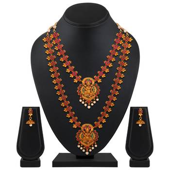 Ethnic Matinee Style Gold Plated Temple Necklace Set For Women 1