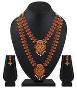 Ethnic Matinee Style Gold Plated Temple Necklace Set For Women