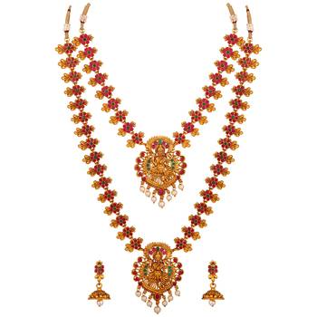 Ethnic Matinee Style Gold Plated Temple Necklace Set For Women 2