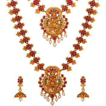 Ethnic Matinee Style Gold Plated Temple Necklace Set For Women 3