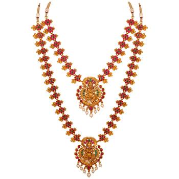 Ethnic Matinee Style Gold Plated Temple Necklace Set For Women 4