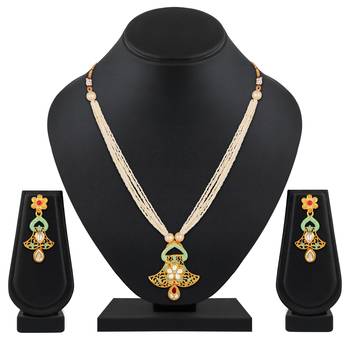 Stylish Gold Plated Matinee Style Kundan And Beads Necklace Set For Women 1