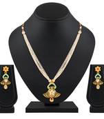 Stylish Gold Plated Matinee Style Kundan And Beads Necklace Set For Women
