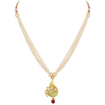 Stylish Gold Plated Matinee Style Kundan And Beads Necklace Set For Women 4