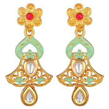 Stylish Gold Plated Matinee Style Kundan And Beads Necklace Set For Women 5