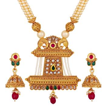 Attractive Gold Plated Pearls Beaded Necklace Set For Women 2
