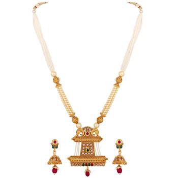 Attractive Gold Plated Pearls Beaded Necklace Set For Women 3