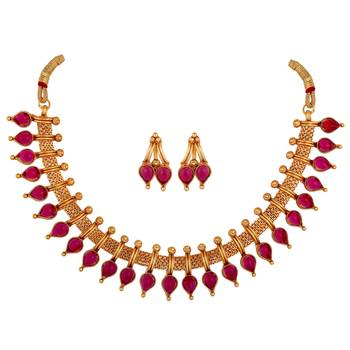 Traditional Choker Style Gold Plated Necklace Set For Women 2