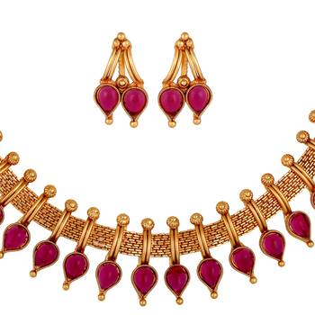 Traditional Choker Style Gold Plated Necklace Set For Women 3