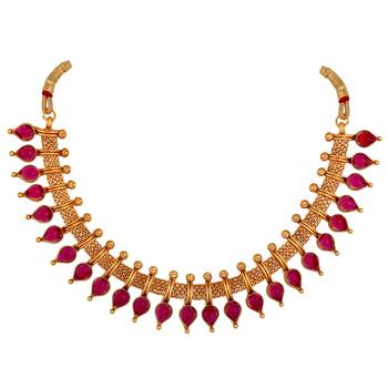 Traditional Choker Style Gold Plated Necklace Set For Women 4