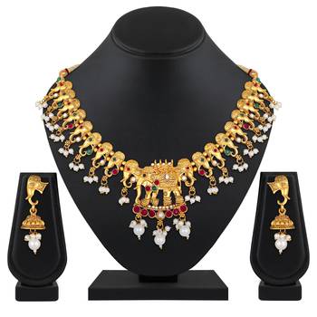 Traditional Gold Plated Elephant Design Choker Style Necklace Set For Women 1