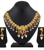 Traditional Gold Plated Elephant Design Choker Style Necklace Set For Women