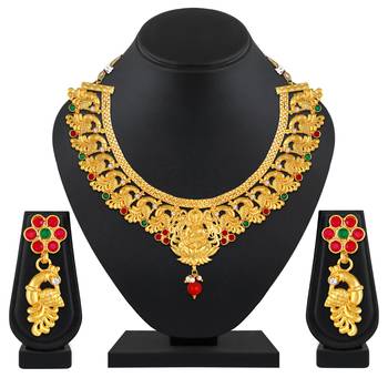 Traditional Wedding Wear Gold Plated Temple Necklace Set For Women 1